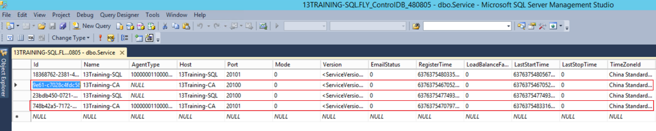Service table in the SQL server database