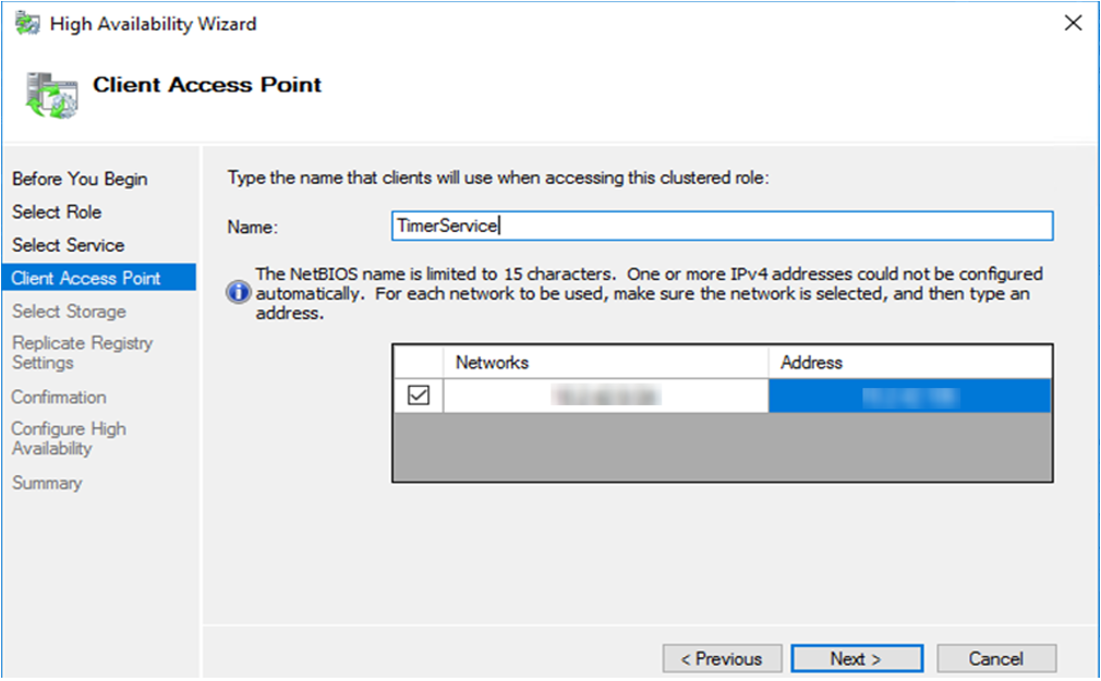 Enter name and IP address on the Client Access Point page
