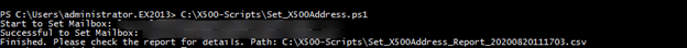 Running the Set_X500Address.ps1 script 