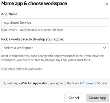 The Name app & choose workspace window