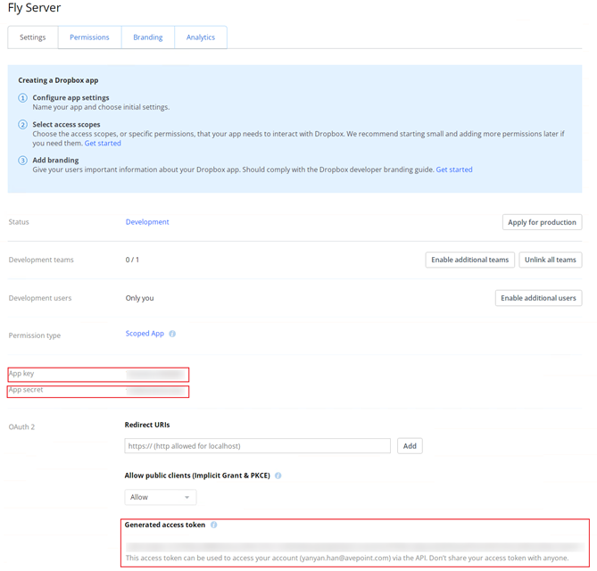 The Dropbox app details page.