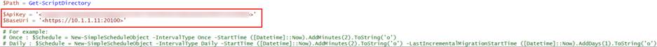 The API key and BaseUri parameters