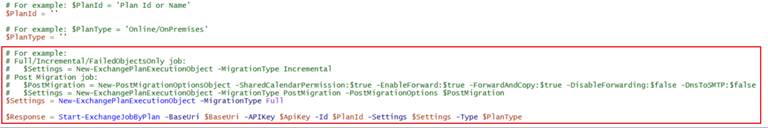 The job settings configurations
