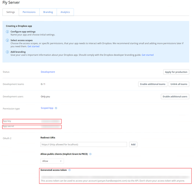 The Dropbox app details page.