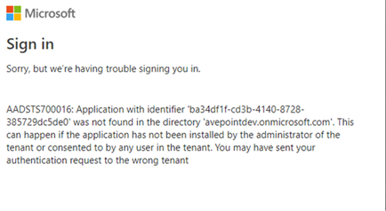 The error message