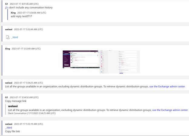 Messages in the destination