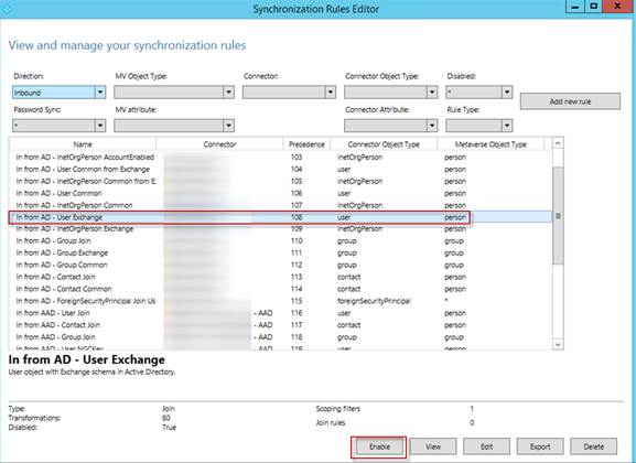 The original In from AD – User Exchange rule
