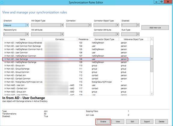 The original In from AD – User Exchange rule