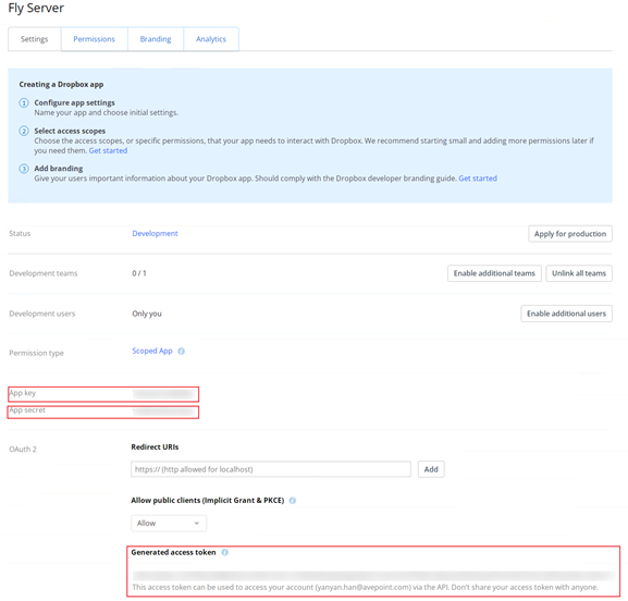 The Dropbox app details page.