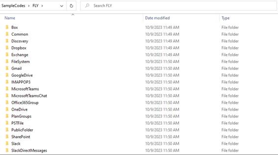 The sample code folders.