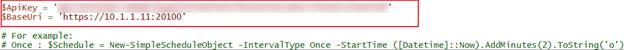 The API key and BaseUri parameters.