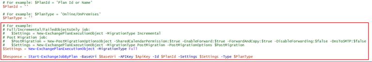 The job settings configurations