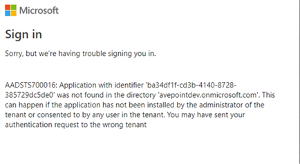 The error message