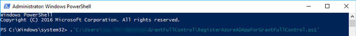 The full path of the RegisterAzureADAppForGrantFullControl.ps1 file.
