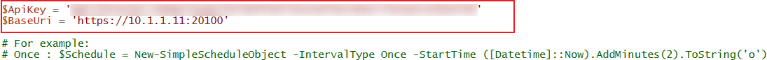 The API key and BaseUri parameters.