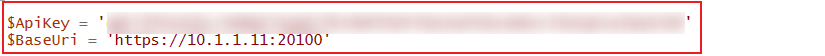 The API key and BaseUri parameters.