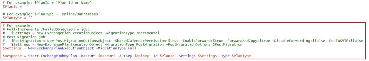 The job settings configurations