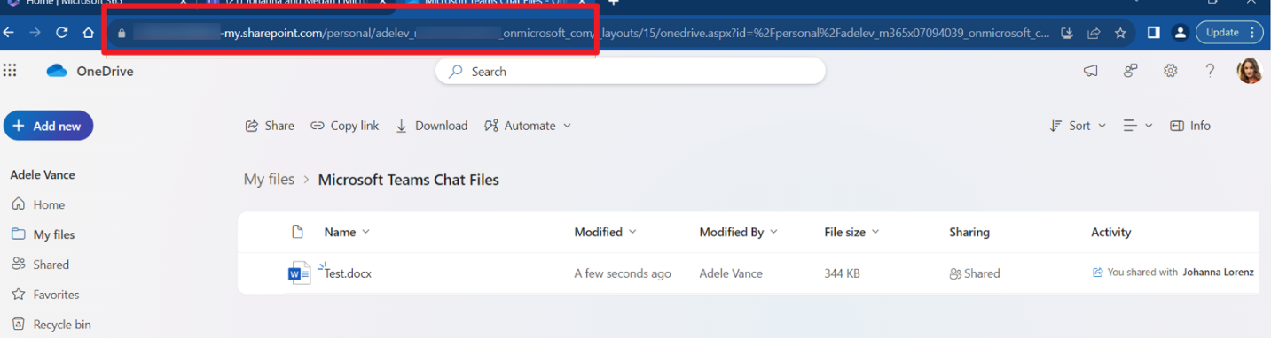 URL of OneDrive site.
