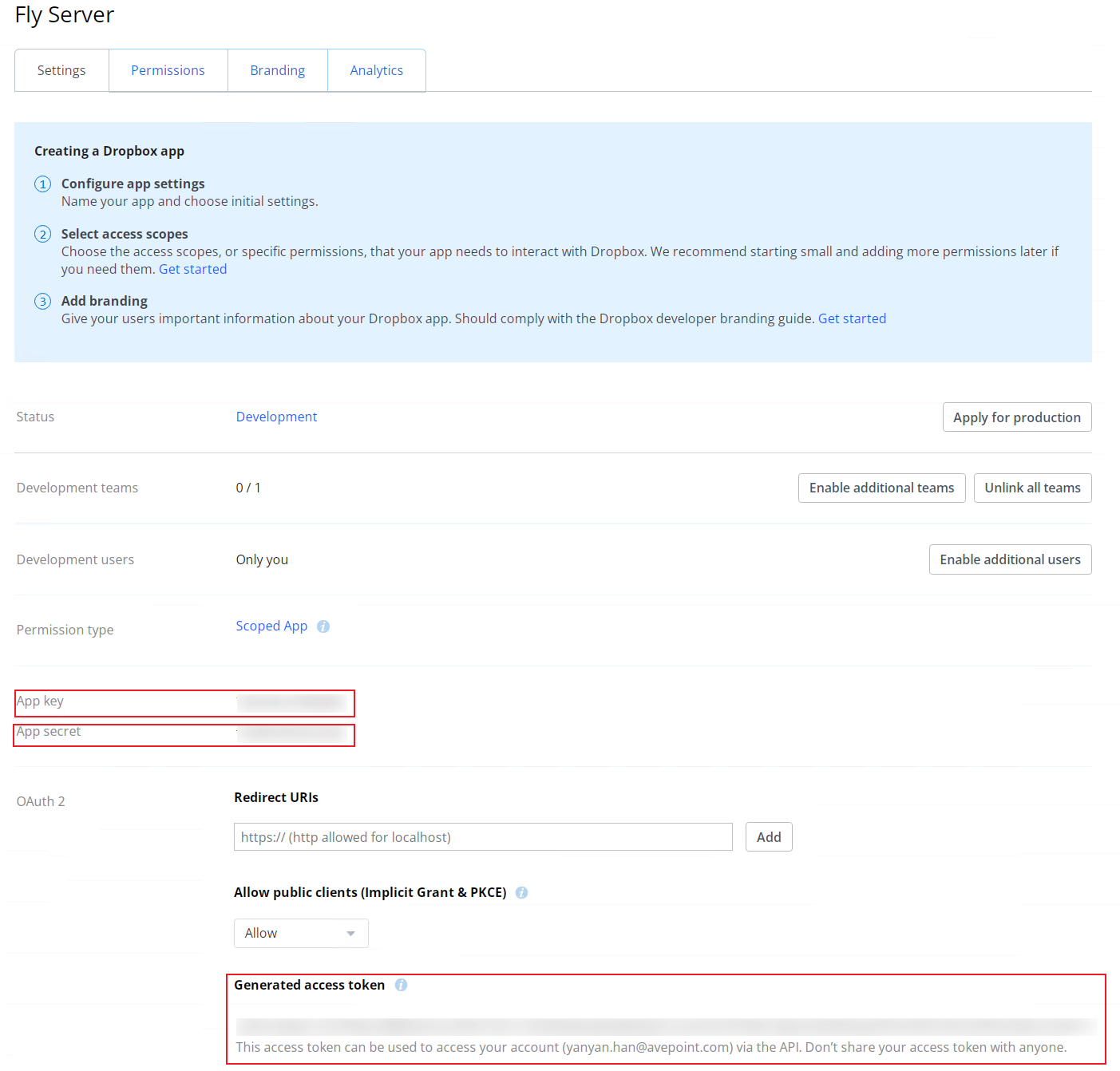 The Dropbox app details page.