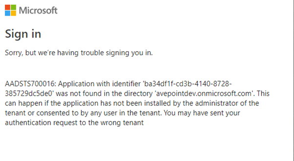 The error message