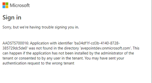 The error message
