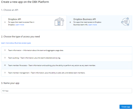 Create a Dropbox app