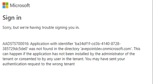 The error message