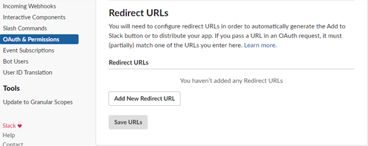 Redirect URLs section