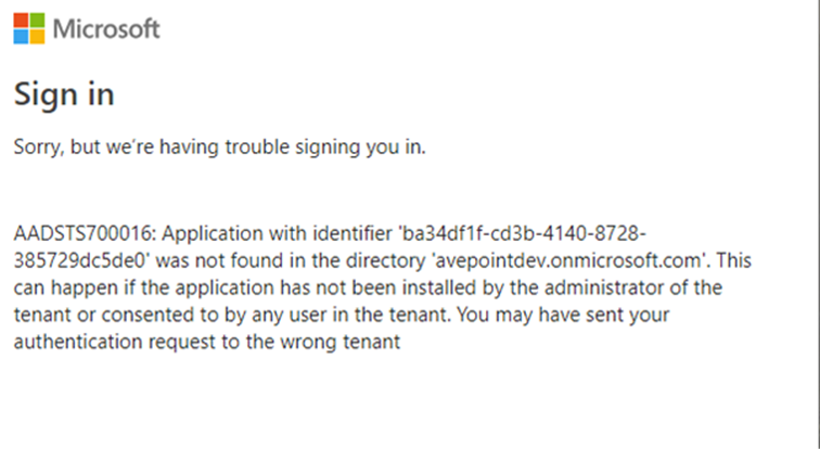 The error message