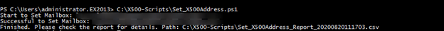 Running the Set_X500Address.ps1 script 