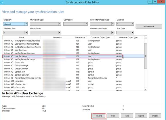 The original In from AD – User Exchange rule