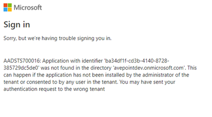 The error message