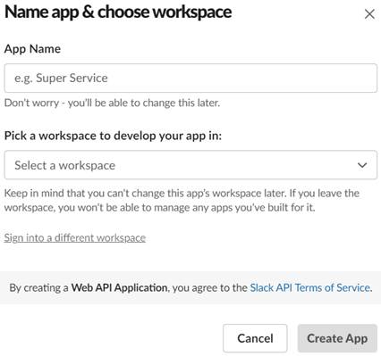 The Name app & choose workspace window