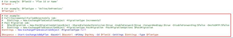 The job settings configurations