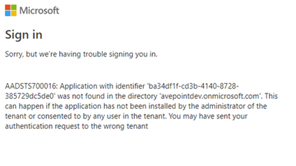 The error message