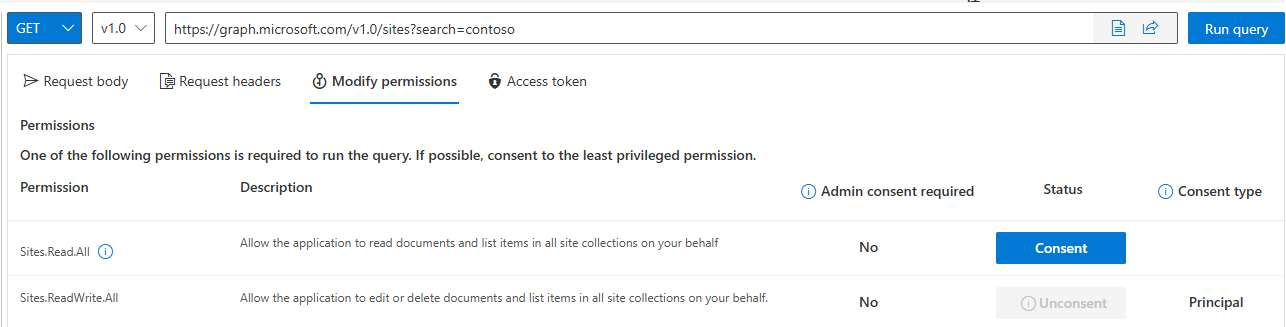 Configuring permissions under the "Modify permissions" tab.