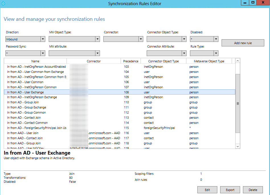 The Synchronization Rules Editor window